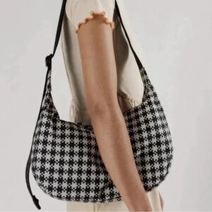 BAGGU medium crescent bag black and white pixel gingham